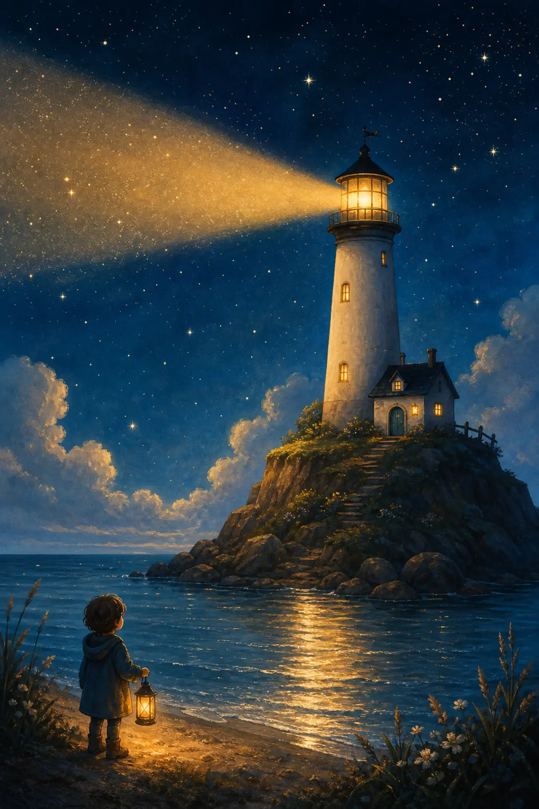 A dreamy lighthouse story illustration